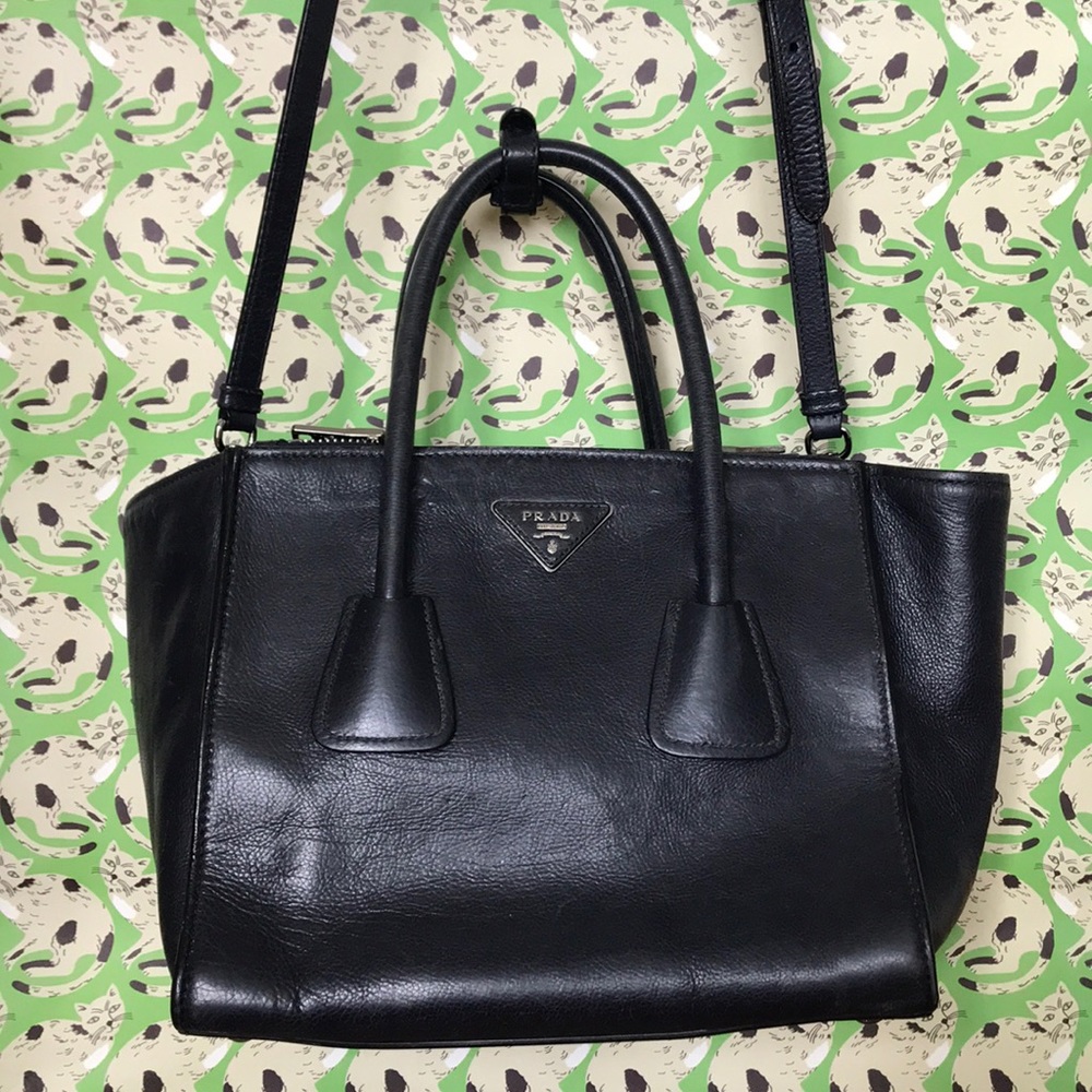 Navy Prada Glacé Calf Leather Twin Pocket Tote
